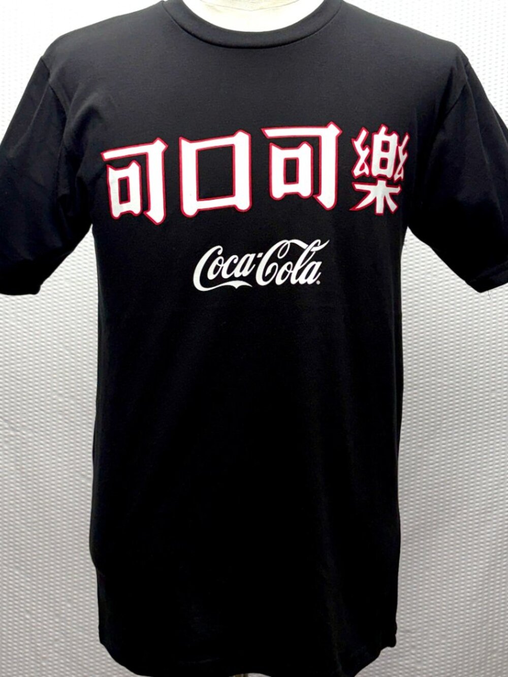 Coca Cola Chinese Logo Graphic Tee Mens S Black Flocked Back Streetwear NWOT